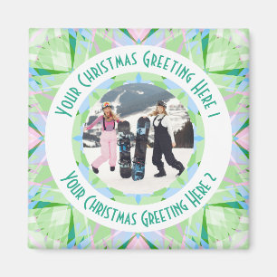 Custom Christmas Star Winter Green Photo Greeting Magnet