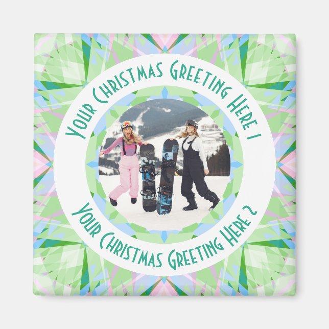 Custom Christmas Star Winter Green Photo Greeting Magnet (Front)