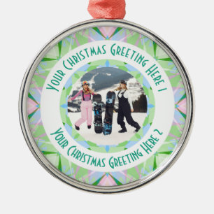 Custom Christmas Star Winter Green Photo Greeting Metal Ornament