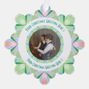Custom Christmas Star Winter Green Photo Greeting Ornament Card