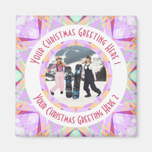 Custom Christmas Star Winter Purple Photo Greeting Magnet