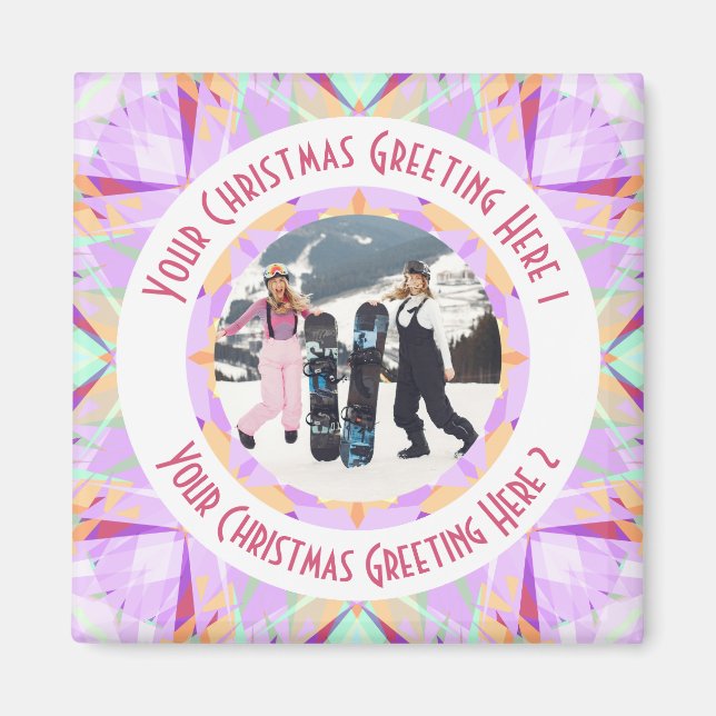 Custom Christmas Star Winter Purple Photo Greeting Magnet (Front)