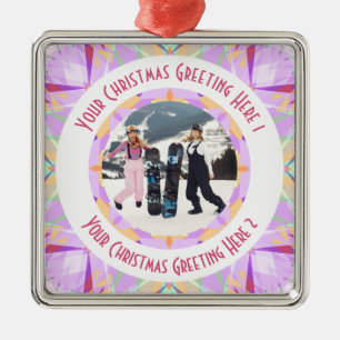 Custom Christmas Star Winter Purple Photo Greeting Metal Ornament