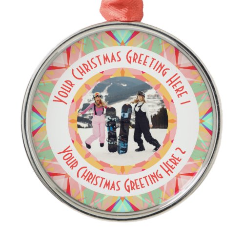 Custom Christmas Star Winter Red Photo Greeting Metal Ornament
