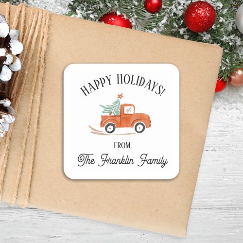 Custom Christmas sticker with Red Truck and Tree