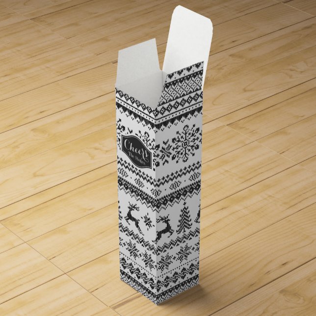 Custom Christmas sweater black fair isle pattern Wine Gift Box (Opened)