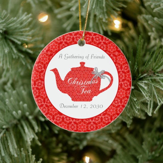 Custom Christmas Tea Party Keepsake Ceramic Ornament (Tree)