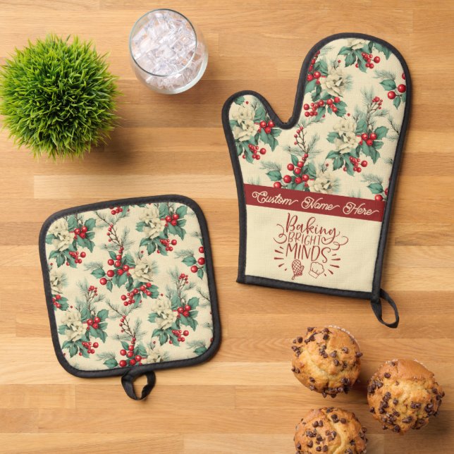 Custom Christmas Teacher Gift Oven Mitt & Pot Holder Set (Top Down)