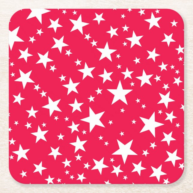 Custom Christmas Template Red White Stars Square Paper Coaster (Front)