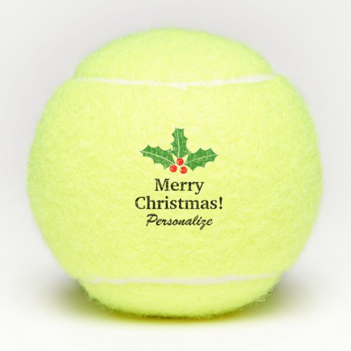 Custom Christmas tennis balls with holly leaf logo