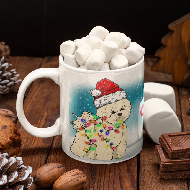Custom Christmas Themed Santa Hat Bichon Frisé Coffee Mug (Creator Uploaded)