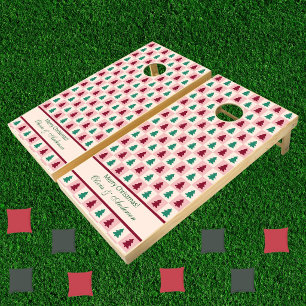 Custom Christmas Tree Burgundy Pine Green Pattern Cornhole Set