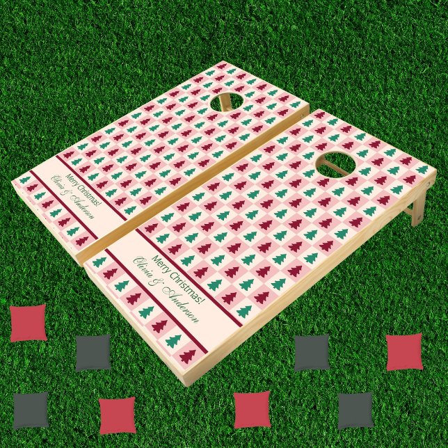 Custom Christmas Tree Burgundy Pine Green Pattern Cornhole Set (Creator Uploaded)