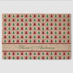 Custom Christmas Tree Burgundy Pine Green Pattern Fiber Doormat