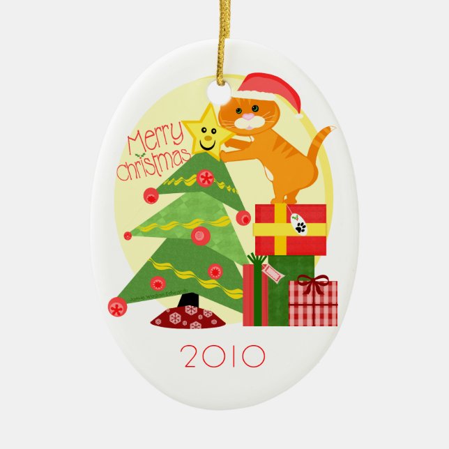 Custom Christmas Tree Ginger Cat Ornament (Front)