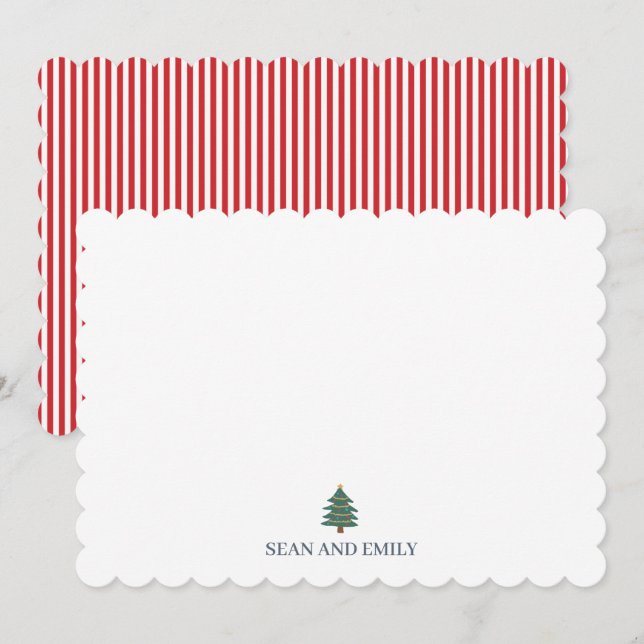 Custom Christmas Tree Holiday Stripe Stationary Thank You Card (Front/Back)