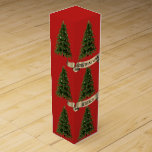 Custom Christmas Tree Red Wine Gift Box<br><div class="desc">Add your text to this festive christmas tree patterned tall gift box. Suitable for all sorts of festive wines (and spirits too)</div>