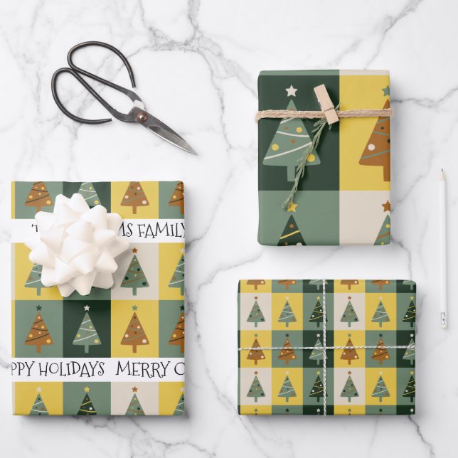 Custom Christmas Tree Sage Green Wrapping Paper Sheets (Front)