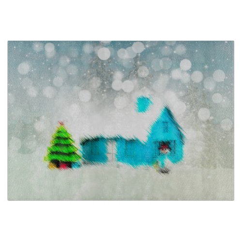 Custom Christmas Tree Snow Man House Cutting Board