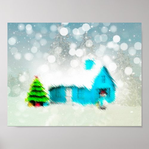 Custom Christmas Tree Snow Man House Poster