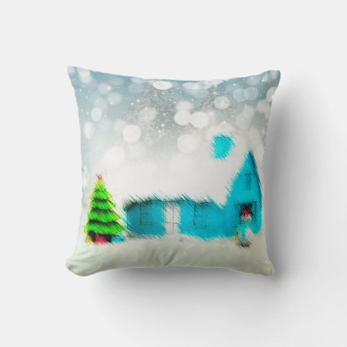 Custom Christmas Tree Snow Man House Throw Pillow