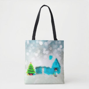 Custom Christmas Tree Snow Man House Tote Bag