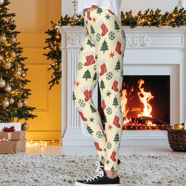 Custom Christmas Tree Sock Star Snowflake Pattern Leggings (Creator Uploaded)