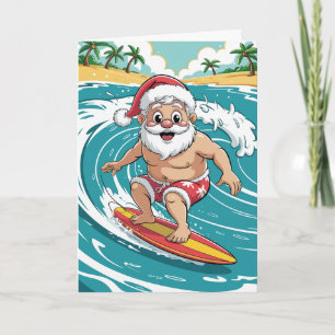 Custom Christmas Tropical Palm Tree Beach Surfing Holiday Card