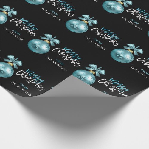 Custom Christmas Turquoise Blue Black Ornament Wrapping Paper