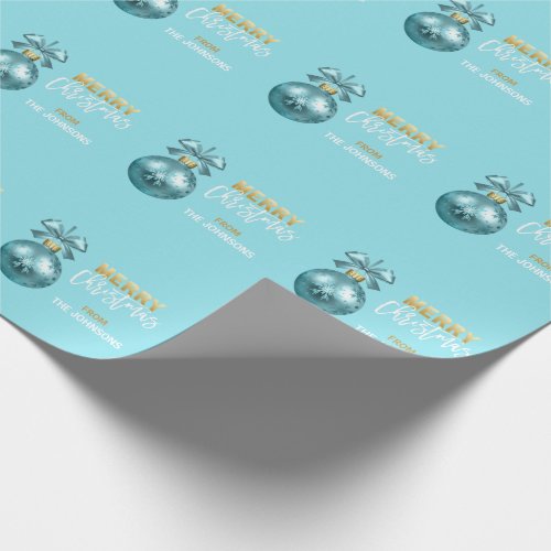 Custom Christmas Turquoise Blue Gold Ornament Wrapping Paper