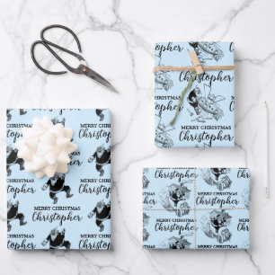 Custom Christmas Vintage Funny Santa Blue Wrapping Paper Sheets