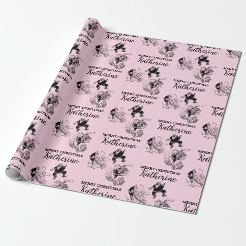 Custom Christmas Vintage Funny Santa Pink Wrapping Paper