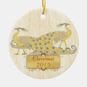 Custom Christmas Vintage Peacocks Ceramic Ornament