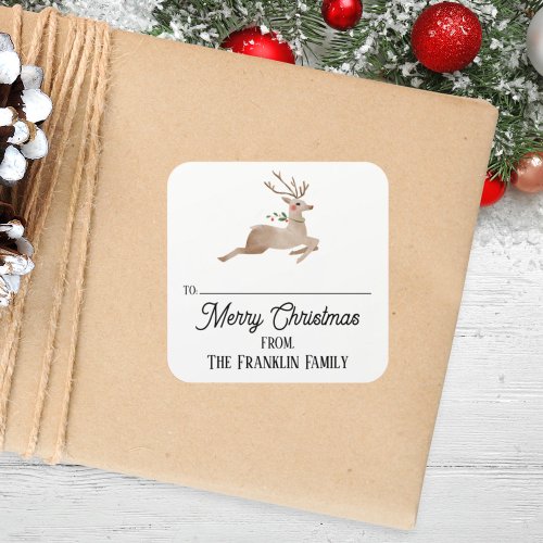 Custom Christmas Vintage Reindeer To  From Square Sticker