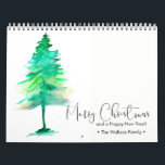 Custom Christmas Watercolor Pine Personal Photos Calendar<br><div class="desc">Watercolor Christmas Pine tree and a beautiful script type is used on this design. Personalize with you family name and customize every month with your own photographs of choice. Find the other pieces to this collection to complete the package.</div>