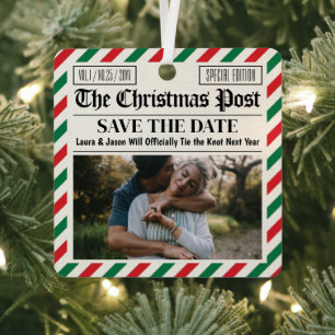Custom Christmas Wedding Announcement Newspaper Metal Ornament