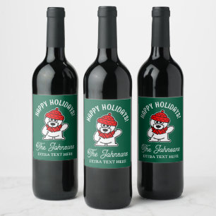 Custom Christmas wine bottle labels with cute bear