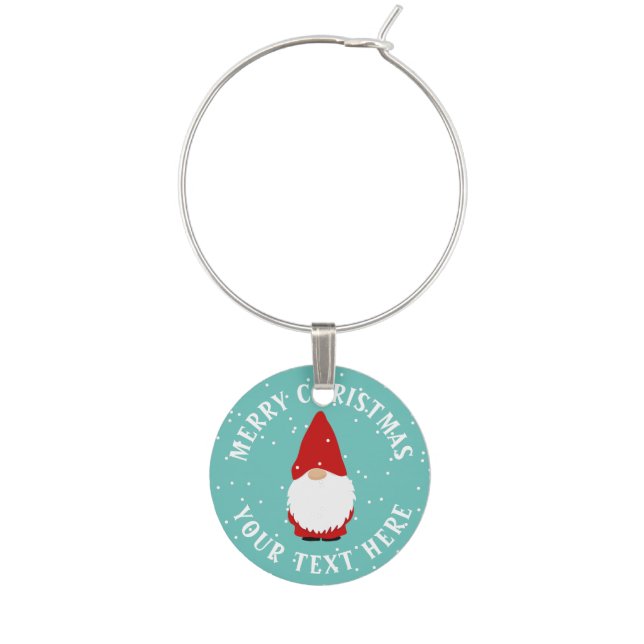 Custom Christmas wine charms with cute gnome troll (Front)