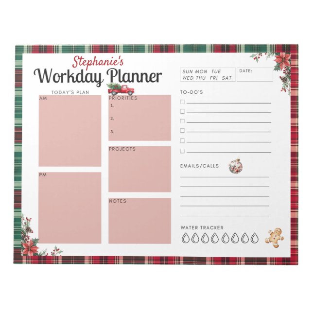 Custom Christmas Workday Planner Notepad (Front)