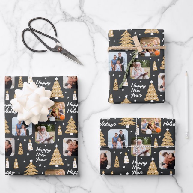 Custom Christmas Wrapping Paper Black White (Front)