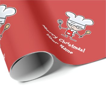 Custom Christmas Wrapping Paper With Cute Chef by cookinggifts at Zazzle