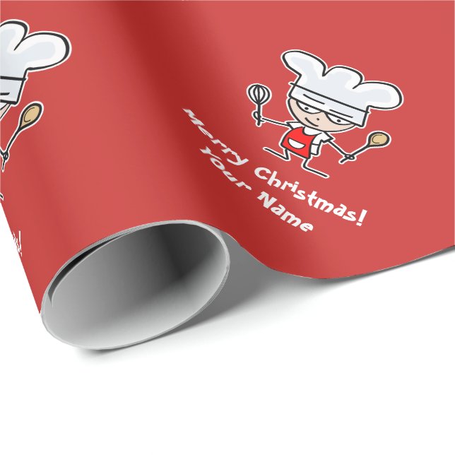 Custom Christmas wrapping paper with cute chef (Roll Corner)