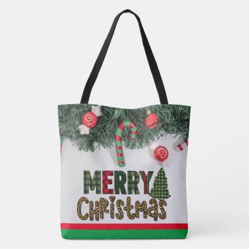 Custom Christmas Wreath Candy cane Christmas Tree Tote Bag