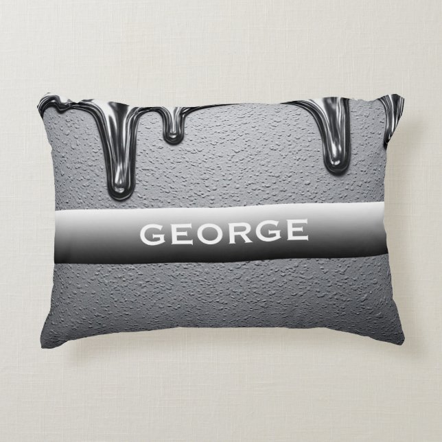 Custom Chrome Dripping Name Glossy Silver Minimal  Accent Pillow (Front)