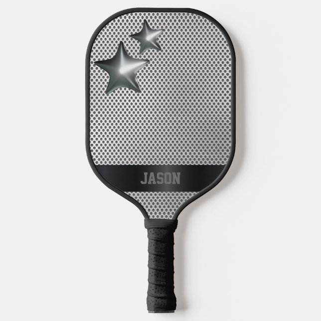 Custom Chrome Star Metallic Personalized Pickleball Paddle (Front)