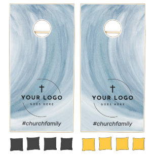 Custom Church Logo Blue Swash Cornhole Set