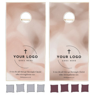 Custom Church Logo & Scripture Wavy Background Cornhole Set