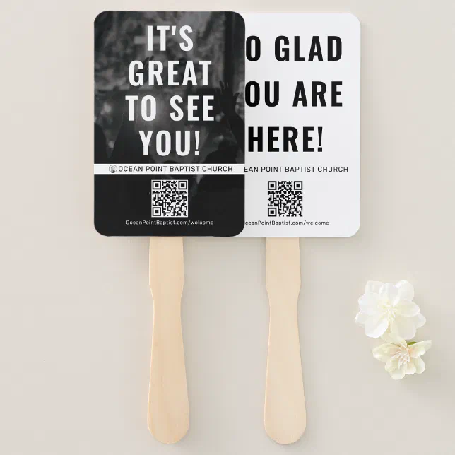 Custom Church Welcome Fan with QR Code | Zazzle