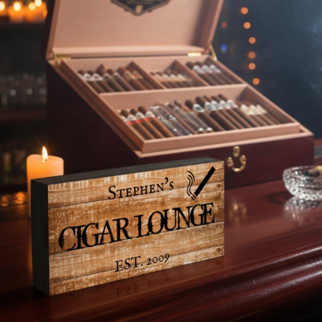 Custom Cigar Lounge Bar Personalized Gift Wooden Box Sign (Creator Uploaded)