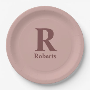 Custom Cinnamon Rose Initial/First/Family Name Paper Plates